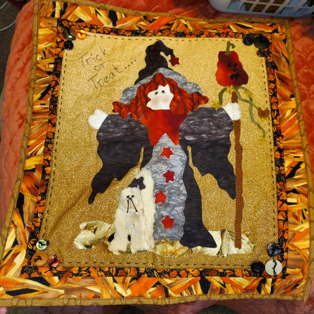 Trick or Treat Wall Quilt Witch Cat Broom Halloween Wall Decoration